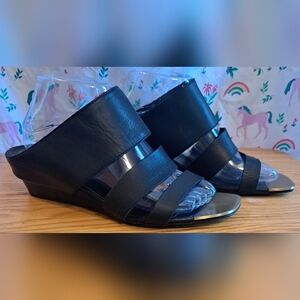 EUC Vic Matie Black Leather Grunge Goth Moto Sandal Shoe w/ Gold Toe SZ 10 41EU